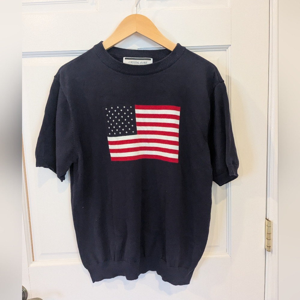 Crystal Kobe Navy Short Sleeve American Flag  Sweate, Size XL